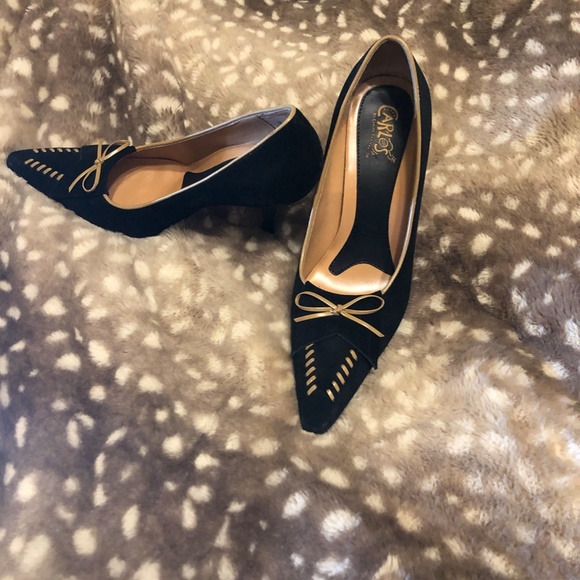 Carlos Santana Black Suede 4" heel Pumps with leather trim, sz 8.5 - Picture 4 of 10